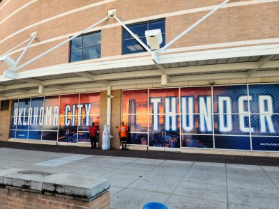 May Avenue heroes Jerome Hill & Ricky Young visit the home of the Oklahoma City Thunder outside the Paycom Events Center on Oct. 20, 2021.