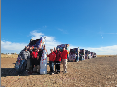 CCSWB Amarillo heroes welcome the Recognition Roadtrip Bottle to their great town at the iconic Cadillac Ranch on Nov. 17, 2021.