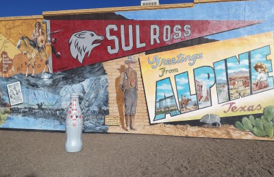 The Recognition Roadtrip Bottle in downtown Alpine, Texas on Nov. 30, 2021. “The Big Brewster” mural was created by famous artist Stylle Read to show the rich history of Alpine and its founding.