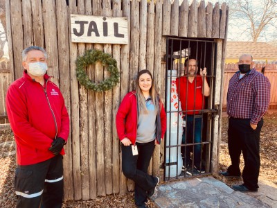 Del Rio heroes work to free the Recognition Roadtrip Bottle from the historic Del Rio jail on Jan. 3, 2022.