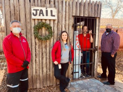 Del Rio heroes work to free the Recognition Roadtrip Bottle from the historic Del Rio jail on Jan. 3, 2022.