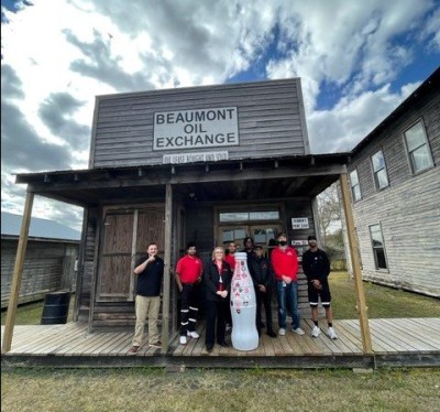 The Beaumont Heroes at the Beaumont Oil Exchange building at Spindletop on Jan. 19, 2022. Oil was first discovered at the Lucas Gusher on Spindletop Hill on Jan. 10. 1901 – more than 120 years ago!