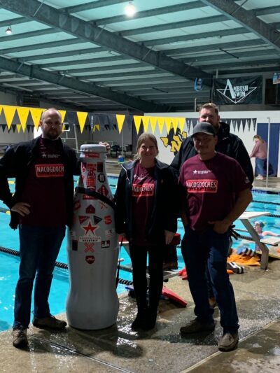 Nacogdoches heroes dive on into the fun with the Recognition Roadtrip Bottle at the Lehmann Swim Center on Jan. 20, 2022.