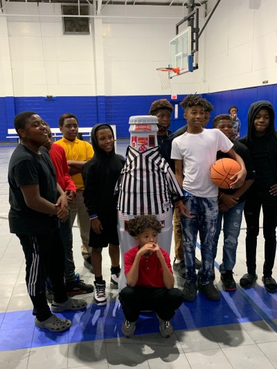 Slam dunk! The Recognition Roadtrip Bottle referees a quick pickup game at the Boys and Girls Club of Nacogdoches on Jan. 20, 2022. Everyone is a winner with CCSWB!