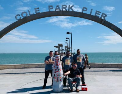 CCSWB heroes join the Recognition Roadtrip Bottle’s fishing trip at Cole Park Pier on March 14, 2022. Originally built in the 1930s, Cole Park Pier was rebuilt twice before being ravaged by Hurricane Harvey in 2017. The pier closed once again for rebuilding and renovation, and it was recently re-opened in December 2021 with a new observation deck, welcome plaza and wider walkway.