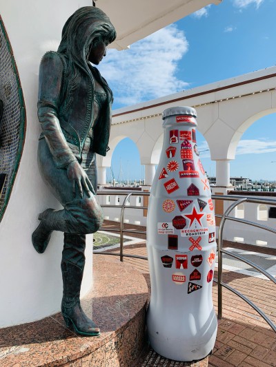 The Recognition Roadtrip Bottle with the life-sized bronze statue of Corpus Christi-born Tejano singer Selena at the Mirador de la Flor memorial on March 14, 2022. Selena Quintanilla-Perez is known as the Queen of Tejano music, and her music created a legacy that has lived on long after her tragic death in 1995.