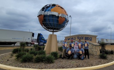Laredo heroes and the Recognition Roadtrip Bottle visit the World Trade Bridge on March 3, 2022. This eight-lane, $128 million bridge was constructed in April 2020 to handle the rapid growth of commercial truck traffic between Mexico and the United States. Today, it is the No. 1 land border crossing in the U.S., with 4,000 to 6,000 commercial trucks crossing daily.