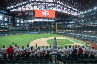 “Take me out to the ball game, take me out with the crowd!” Fort Worth heroes take over the stands with the Recognition Roadtrip Bottle at Globe Life Field on March 22, 2022. The stadium can seat more than 40,000 fans on seven seating levels.