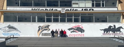 “In a small Texas town on a Friday night…” Wichita Falls heroes take the Recognition Roadtrip Bottle to the Wichita Falls ISD Memorial Stadium on March 28, 2022. Completed in 1970, the stadium has served as the home to the school district’s high school teams for more than half a century, as well as the Midwestern State football team for more than 30 years.