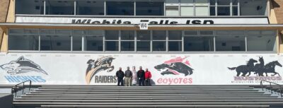 “In a small Texas town on a Friday night…” Wichita Falls heroes take the Recognition Roadtrip Bottle to the Wichita Falls ISD Memorial Stadium on March 28, 2022. Completed in 1970, the stadium has served as the home to the school district’s high school teams for more than half a century, as well as the Midwestern State football team for more than 30 years.