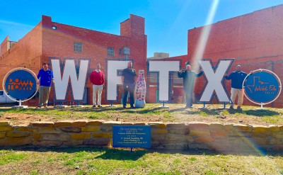 CCSWB heroes welcome the Recognition Roadtrip Bottle to Wichita Falls on March 28, 2022. The Wichita Falls TX sign recently debuted in December 2021 as part of the city’s ‘Park Central Activation Project,’ designed to bring new life to the city’s downtown space.